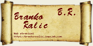 Branko Ralić vizit kartica